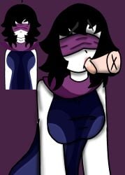 black_hair female incredibox incredibox_mod incredibox_oc juicy_lips messy_hair oc on_knees polo_(incredibox) purple_clothing saliva sucking_penis