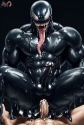 2boys ai_generated anal anal_sex ass azzit balls cum cum_in_ass cum_inside ejaculation erection fangs gay human humanoid long_tongue looking_at_viewer male male/male male_only marvel marvel_comics muscular muscular_male nude open_mouth penetration penis pov precum sex symbiote tongue tongue_out venom venom_(marvel)