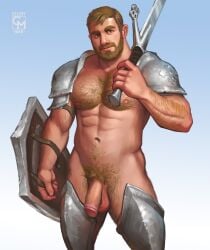 1boy abs armor armour artist_logo artist_name balls ballsack bara beard big_balls big_muscles big_penis big_sword blonde_hair blonde_pubic_hair blue_eyes body_hair boots celery_man6 circumcised circumcision_scar dick dungeons_and_dragons facial_hair flaccid_penis forearm_muscles hairy_arms hairy_chest hairy_legs hairy_male half-dressed human male male/male male_nipples male_only male_pubic_hair manly mature_male medieval medieval_armor medieval_armour mostly_nude_male muscles muscular_arms muscular_legs muscular_male muscular_thighs mustache naked naked_male pecs penis scrotum shield solo solo_male sword testicles veiny_penis