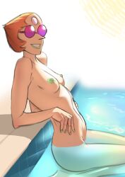 1girls areola areolae cartoon_network color female female_focus female_only gem gem_(species) glasses green_nipples nipples nude nude_female pearl_(steven_universe) pool short_hair sitting small_breasts smile smiling steven_universe steven_universe:_the_movie summer sunglasses sunlight white_body white_skin