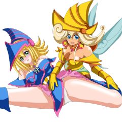 2girls blonde_hair dark_magician_girl duel_monster female lemon_magician_girl yu-gi-oh! yu-gi-oh!_duel_monsters