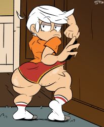 1boy 2020 aged_up big_ass big_butt bubble_butt femboy freckles_on_ass freckles_on_face gay huge_ass huge_butt lincoln_loud looking_at_viewer male male_only nickelodeon orange_shirt smug socks solo supahstudiomann_(artist) sweetspicymann the_loud_house thick_thighs underwear white_hair