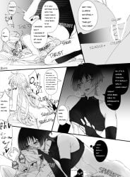 2boys aether_(genshin_impact) comic dominating english_text genshin_impact hoyoverse male manga mihoyo scaramouche_(genshin_impact) seducing submissive_male x-ray yaoi