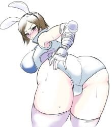 1girls annoyed ass bent_over big_ass big_butt bubble_butt bunny_ears caked_up castro__503_(artist) cheesecake dat_ass huge_ass kazama_asuka looking_at_viewer looking_back presenting_hindquarters short_hair solo sweat sweatdrop sweating tekken thick_thighs