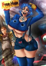 big_breasts blue_hair bluewolfartista huggy_wuggy humanized poppy_playtime rule_63 thick_thighs