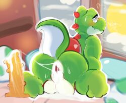 anal_penetration anus blush cum dildo_in_ass furries furry hearts hole_(anatomy) horse_penis horsecock male_penetrated mario_(series) masturbating masturbation presenting_anus solo_male tail yoshi