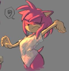 1girls amy_rose big_breasts breasts eyes_closed female furry lewdmcgill sega shirt sonic_(series) stretching transparent_clothing