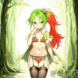 1girls ai_generated duel_monster green_hair lingerie multicolored_hair pilica_descendant_of_gusto red_hair yinfu_chords yu-gi-oh!