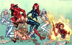 baroness_(g.i._joe) black_widow_(marvel) carmen_sandiego comic_book crossover eric_logan_iii female female_only g.i._joe grabbing_own_breast gun hasbro human knife light-skinned_female light_skin magic magic_staff marvel mystic_maggie scat sharon_mccain shitting_in_mouth silver_sable skin_tight_suit spider-man_(series) squatting_position superheroinecomixxx thigh_high_heels