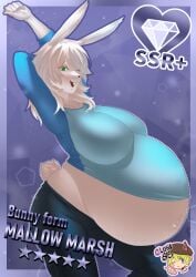 1girls big_belly clone66 female female_only green_eyes pregnant rabbit_girl ready_to_pop solo solo_female