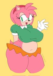 1girls amy_rose anus belly belly_button big_breasts breasts chubby chubby_female classic_amy_rose cleavage clothed clothing erect_nipple erect_nipples erection erection_under_clothes eyelashes fat female female_only fur humanoid mouth open_mouth panties saiyaman22 sega skirt sonic_(series) sonic_cd sonic_the_hedgehog_(series) thick_thighs tongue underwear