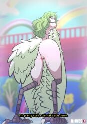 1girls animated ass big_ass bouncing_ass diives english_text fat_ass female female_only green_hair harpy jiggle jiggling_ass large_ass looking_at_viewer looking_back monet_(one_piece) one_piece panties solo text thick_ass thick_thighs wide_hips wings