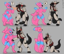 animate_inanimate blue_eyes collar drone duo grey_body hypnosis inflatable latex male mind_control pink_body pool_toy sketch_page symrea