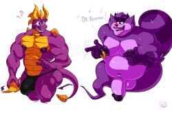 ?! activision anthro balls bobthetanuki body_hair bulge clothing domestic_cat dragon duo duo_focus felid feline felis flaccid fur genie genitals group hairy_balls hi_res horn humanoid_genitalia humanoid_penis magic_lamp male male_only mammal nipples ok_boomer penis purple_body purple_fur purple_nipples purple_scales scales speedo spyro spyro_reignited_trilogy spyro_the_dragon swimwear tail