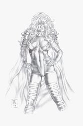 black_and_white emma_frost female female_only gene_espy hellfire_club large_breasts marvel marvel_comics nipple_bulge phoenix_five traditional_art traditional_media_(artwork) white_queen x-men