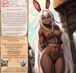 ai_generated angry anime big_hair bondage bounty_hunters dark_skin ebony edited fantasy female fictional market muscles naked nude photoshop rabbit requested roleplay ropes slave slavegirl slavery waifu waifumarket white_hair yellow_eyes