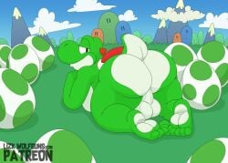 5_toes anthro ass balls big_ass eggs feet green_yoshi looking_back mario_(series) nintendo posing seductive seductive_look tail tease teasing thick_thighs wolfbuns yoshi