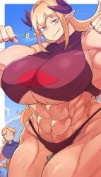 2girls abs giantess hunter_rank_e muscular_female sophia_(pectoriah) succubus underboob