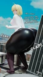 1girls 3d 3d_(artwork) ahoge alternate_ass_size arcueid_brunestud ass ass_expansion big_ass big_breasts big_butt blonde_hair boots bottom_heavy bottomheavy bubble_butt building building_destruction city city_background clapping clapping_cheeks dialogue female female_only giantess grinding growth huge_ass huge_breasts large_ass leaning leaning_forward looking_back macro macro_female melty_blood mmdelight pantyhose plump red_eyes smile thick_thighs tsukihime tsukihime_(remake) twerking type-moon vampire vampire_girl