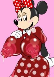 breasts disney female furry huge_breasts huge_nipples leaking_nipples minnie_mouse nipples transparent_clothing