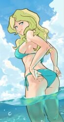 1girls ass bikini blue_eyes bra breasts diana_cavendish female female_only green_hair little_witch_academia looking_at_viewer looking_back partially_clothed rirurirue thighs wavy_hair