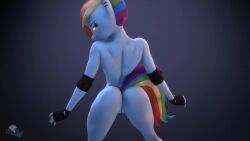 3d animated athletic_female curvaceous curvy female_only hooves-art large_breasts my_little_pony no_sound rainbow_dash_(mlp) sexy_pose solo_female tagme video wiggling_ass