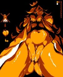 big_ass big_breasts big_thighs cameltoe embarrassed karrobyte lifting_skirt no_panties pixel_art princess_peach princess_toadstool shaved_pussy super_mario_bros. wet wet_pussy