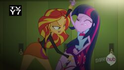 2girls accurate_art_style cum edit equestria_girls female female_only fingering friendship_is_magic human logo my_little_pony pussy rape screenshot_edit sunset_shimmer supersouthmoor twilight_sparkle_(mlp) yuri