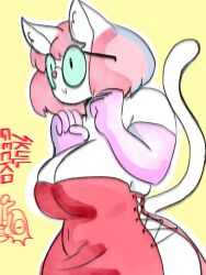 breasts cat_ears cat_girl cat_humanoid cat_tail catgirl chubby chubby_anthro chubby_female feline furry furry_ass furry_breasts furry_female furry_only furry_tail glasses pink_hair skull_gecko thick_ass thick_thighs