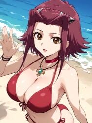 ai_generated akiza_izinski ass bikini breasts brown_eyes collar cybergirlain edit edited female hi_res huge_breasts izayoi_aki looking_at_viewer navel red_hair solo summer yu-gi-oh! yu-gi-oh!_5d's