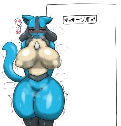 1girls anthro breasts enigi09 female female_lucario female_only large_breasts lucario nintendo pokemon pokemon_(species) pussy_juice solo tail thick_thighs thighs wide_hips