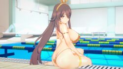 3d bikini brown_hair bunny_ears genshin_impact gold_bikini hu_tao_(genshin_impact) huge_breasts koikatsu playboy_bunny twintails