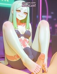 1boy 1futa 2025 ai_generated artist_name barefoot cock cyberpunk:_edgerunners cyberpunk_2077 dick feet feet_fetish foot_fetish foot_play footjob futanari hi_res high_quality high_resolution highres long_hair novalust patreon patreon_username penis pov rebecca_(edgerunners) smile solo_focus stable_diffusion straight testicles toejob toes two-footed_footjob uncensored watermark