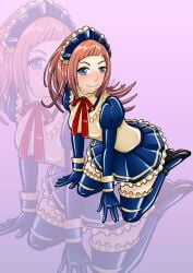 1girls blue_eyes breasts elbow_gloves felicia_(fire_emblem) fire_emblem fire_emblem_fates gloves kneeling latex latex_dress latex_gloves latex_thighhighs looking_at_viewer maid maid_headdress maid_uniform medium_breasts nintendo pink_hair ponytail shoes thighhighs vanesarubberart