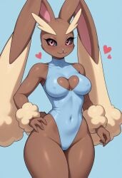 ai_generated anthro breasts bunny_ears bunny_girl bunny_tail cleavage cleavage_cutout female furry furry_female heart lopunny pokemon pokemon_(species) pokemonjackr thighs