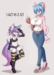 2girls big_breasts breasts cleavage female furry hiel_(lucyfercomic) huge_breasts kat_(lucyfercomic) lucyfercomic size_difference tagme thick_thighs wide_hips