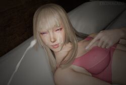 1girls blonde_hair cum cum_on_face cum_on_hair cumshot ejaculation emilie_de_rochefort excovacado female female_only light-skinned_female light_skin lying lying_on_back medium_breasts nipple_bulge on_back on_bed tekken tekken_8 waking_up