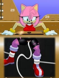 1girls amy_rose ankle_cuffs bike_shorts clothing female furry pussy restrained sega shorts small_breasts sonic_(series) stuck stuck_in_floor tentacle tentacle_sex thecakeee torn_clothes