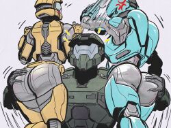 1boy 2girls ass blush butt_grab carrying carrying_over_shoulder catherine-b320 confidential_drifter female_spartan_(halo) halo_(series) spartan_(halo) spartan_ii_(halo) spartan_iii_(halo) spartan_iv_(halo)