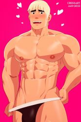 1boy 2023 abs bara bara_tiddies bara_tits biceps big_bulge big_muscles big_pecs black_jockstrap black_underwear blush blushing bodybuilder bulge cresxart erect_nipples hearts hearts_around_head human human_only jockstrap jockstrap_only looking_at_viewer male male_chest male_focus male_only manboobs moobs muscles muscular muscular_male muscular_shoulders muscular_thighs nipples no_body_hair open_mouth pecs pectorals pink_background platinum_hair removing_jockstrap removing_underwear scott_pilgrim scott_pilgrim_takes_off shy shy_smile six_pack smile smiling solo solo_focus solo_male teeth teeth_showing thick_eyebrows thick_thighs todd_ingram topless topless_male underwear underwear_only undressing white_hair ♡