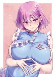 big_breasts breasts hands_together milf mirufui nervous nervous_smile sideboob sweatdrop touhou yuyuko_saigyouji