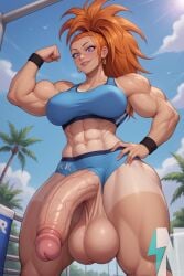 ai_generated ballsack biceps big_balls big_penis captain_mizuki fitness fluids from_below futa_only futa_sans_pussy futadom futanari long_hair long_penis muscular_futanari nutfast one-punch_man orange_hair presenting_penis purple_eyes smile thick_thighs veiny veiny_penis