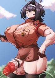 1futa clothed clothing cock_ring futa_only futanari human muscular muscular_futanari partially_clothed putri_aruna roneesan solo thick_thighs yellow_eyes