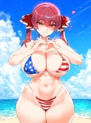 1girls ai_generated american_flag_bikini artist_upload big_breasts bikini breasts female female_only heart_hands hololive hololive_japan houshou_marine light-skinned_female looking_at_viewer only_female pale-skinned_female solo solo_female tagme virtual_youtuber wide_hips