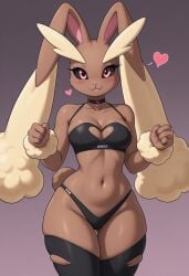 ai_generated anthro breasts bunny_ears bunny_girl bunny_tail cleavage cleavage_cutout collar female furry furry_female heart lopunny pokemon pokemon_(species) pokemonjackr thick_thighs