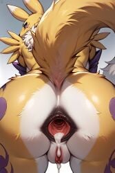 ai_generated anus ass ass cum cum_in_ass cum_inside digimon furry furry_female furry_only furry_tail gaping gaping_anus gloves leaking_cum pussy renamon tagme thick_ass thick_thighs