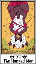 anthro bell bell_collar bovid caprine card card_template collar cult_of_the_lamb digital_media_(artwork) english_text fortune_telling fur hi_res horn lamb_(cult_of_the_lamb) major_arcana male mammal massive_monster_(studio) nude red_crown_(cult_of_the_lamb) roman_numeral sheep simple_background smokedsoul35 solo solo_male tarot tarot_card text thick_thighs white_body white_fur wide_hips wool_(fur)