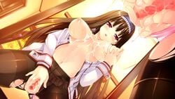 black_hair blush breasts censored cum game_cg headband hoshi_no_ne_sanctuary long_hair marmalade masturbation naruse_hirofumi nipples open_clothes open_shirt panties pantyhose pussy_juice red_eyes shinryouji_hisui shirt spread_legs torn_clothes underwear vagina wet