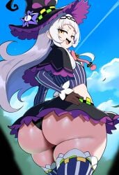 ai_generated ameanon ass big_ass flat_chest hololive hololive_gen_2 hololive_japan huge_ass large_ass miniskirt murasaki_shion short_skirt skirt smug thick_thighs thighhighs virtual_youtuber vtuber witch_hat yellow_eyes