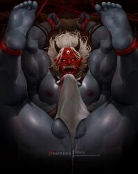 1boy ankles_tied arms_tied arms_up balls balls_out_of_underwear bara beast biceps big_balls big_biceps big_calves big_muscles big_pecs big_penis blue_balls blue_body blue_skin calves dead_by_daylight feet fundoshi fundoshi_only glowing_eyes glowing_red_eyes horns japanese_mythology legs_apart legs_open legs_spread legs_tied legs_tied_up legs_up looking_at_viewer male male_chest male_focus male_only muscles muscular muscular_calves muscular_male muscular_thighs not_human open_legs open_mouth pecs pectorals penis pointy_teeth red_eyes saury solo solo_focus solo_male spread_legs the_oni_(dbd) thick_penis thick_thighs tied_ankles tied_up toned toned_body toned_male underwear underwear_only veiny_penis white_fundoshi white_hair white_underwear